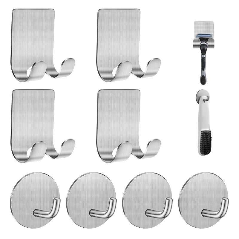 Diesisa Razor Holder for Shower + Adhesive Wall Hooks  Premium 304 Stainless Steel Shower Razor Holder with Heavy Duty Waterproof Sticky Hooks for Hanging Towels  Coat  hat (4+4 Pack) - Image 1